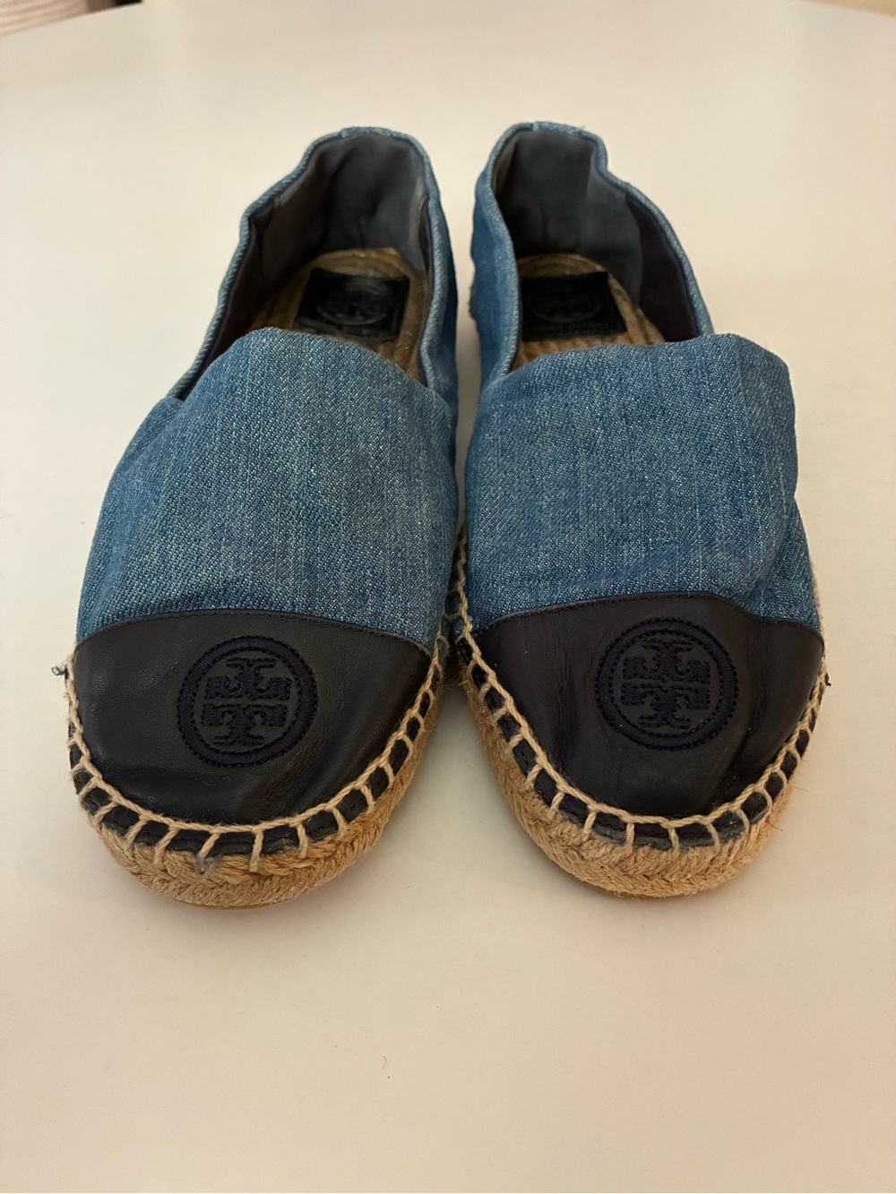 Tory Burch Denim Leather Espadrille Womens Size 9 M